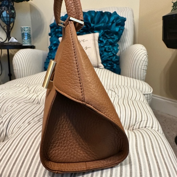 Arcadia Brown Leather Satchel with Gold Accent - Picture 3 of 7